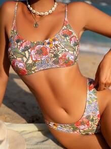 SHEIN Swim Bộ bikini in hoa đi biển mùa hè - Nhiều màu - Xem 1