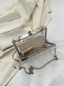 Tas Kotak Mini Rantai Hiasan Mutiara Imitasi - Clear - View 6