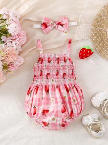 SHEIN Bodysuits Em bé Dải chun Kẻ sọc Rau quả - Hồng - Xem 2