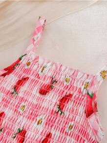 SHEIN Bodysuits Em bé Dải chun Kẻ sọc Rau quả - Hồng - Xem 3