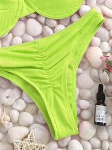 SHEIN Swim Summer Beach Ruffle Trim Underwire Bikini Set - Lime Green - View 3