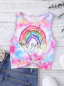 SHEIN 小女童紮染下擺打結背心上衣 - 彩色 - 查看 1