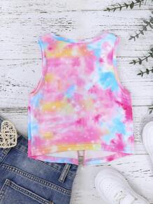 SHEIN 小女童紮染下擺打結背心上衣 - 彩色 - 查看 2