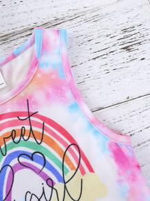SHEIN 小女童紮染下擺打結背心上衣 - 彩色 - 查看 5