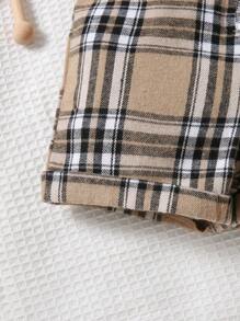 SHEIN 嬰兒格紋印花襯衫連體短褲 - 彩色 - 查看 3