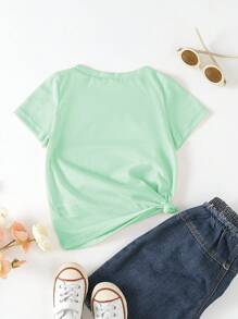 女小童可愛印花圓領短袖上衣 - 薄荷綠 - 查看 2