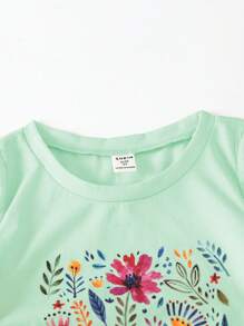 女小童可愛印花圓領短袖上衣 - 薄荷綠 - 查看 5