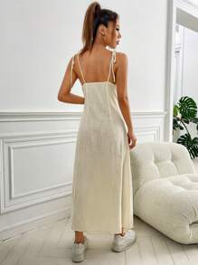 SHEIN EZwear 前紐扣吊帶洋裝 - 米色 - 查看 2