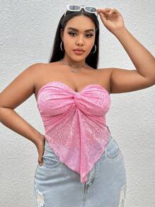 SHEIN EZwear Grote maat Rose Flower Twist Knot Mesh Y2K-stijl Bandeau-top
