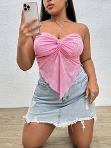 SHEIN EZwear Grote maat Rose Flower Twist Knot Mesh Y2K-stijl Bandeau-top