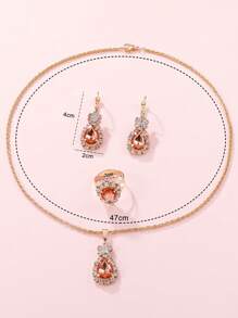 FanTeeDa 1入組水鑽裝飾圓形指針石英手錶和4入組首飾套裝 - 粉色 - 查看 4