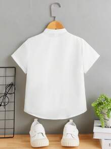 SHEIN Áo sơ mi bé trai Nút phía trước Hoạt hình Lá thư Giải trí - trắng - Xem 2