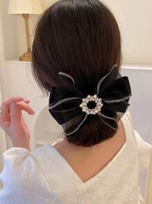 水钻蝴蝶结装饰法式发夹优雅头饰情人节发夹爪夹发爪发卡发夹，发卡，发饰 - 黑色 - 查看 4