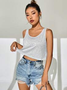 SHEIN EZwear 素色大圓領背心上衣