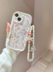 带手机吊饰夏季花朵图案手机壳带挂绳兼容 iPhone 15/15Pro/15Plus/15Promax Kawaii
