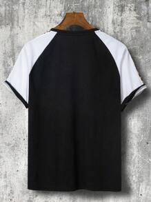 Manfinity Homme Men Leopard & Letter Graphic Raglan Sleeve Tee - Black - View 2