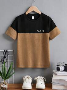 SHEIN 青少年男生一體化學院圓領拼色圖案短袖T恤 - 彩色 - 查看 1