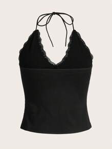 Top halter con encaje en contraste - Negro - Ver 2