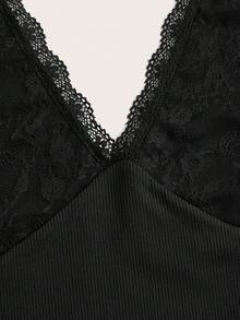 Top halter con encaje en contraste - Negro - Ver 4