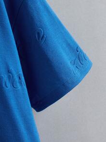 SHEIN Boys Letter Pattern Drop Shoulder Tee - Blue - View 3