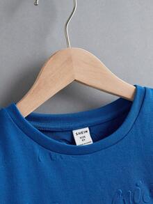SHEIN Boys Letter Pattern Drop Shoulder Tee - Blue - View 4