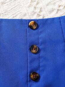 Tween Girl Button Front Fold Pleated Shorts - Royal Blue - View 5