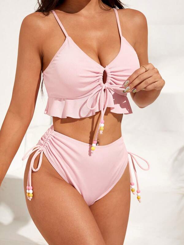 Swim Mod Costum de baie cu șnur cu tiv cu volane