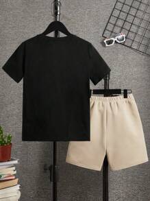 SHEIN 男孩標語圖案T恤和短褲 - 彩色 - 查看 2