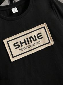 SHEIN 男孩標語圖案T恤和短褲 - 彩色 - 查看 4