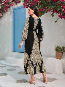 Al Najma 巴洛克印花系带连衣裙 女式长款服装 - 黑色 - 查看 2