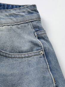 Manfinity Roghcode Lỏng lẻo phù hợp Nam Rách Và Frayed Quần short Denim - Rửa nhẹ - Xem 4