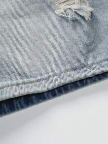 Manfinity Roghcode Lỏng lẻo phù hợp Nam Rách Và Frayed Quần short Denim - Rửa nhẹ - Xem 5