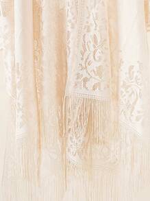 Lace Detail Fringe Hem Shawl - Khaki - View 2