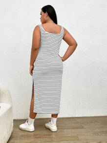 SHEIN EZwear Đầm Plus Size Chia Sọc Giải trí - Đen và trắng - Xem 2