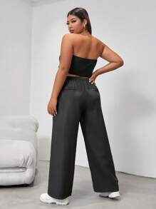 SHEIN EZwear 大碼素色抹胸上衣和闊腿褲 - 深灰色 - 查看 2