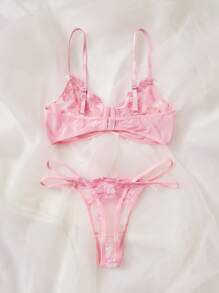 Pure Desire Floral Embroidery Mesh Underwire Lingerie Set