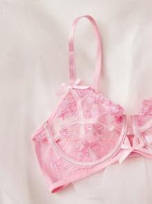 Pure Desire Floral Embroidery Mesh Underwire Lingerie Set