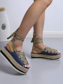 Giày bệt dày và Dép nêm Nữ - Màu xanh lam - Xem 3