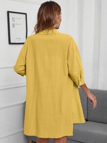 INAWLY Solid Drop Shoulder Shirt & Knot Front Shorts