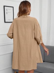 INAWLY Bộ đồ hai mảnh nữ Thắt nút Túi Nút phía trước màu trơn Giải trí - Màu Khaki - Xem 2