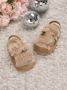 Sandalias de bebé con decoración de volantes en los tirantes, sandalias de slingback de tela - Blanco - Ver 1