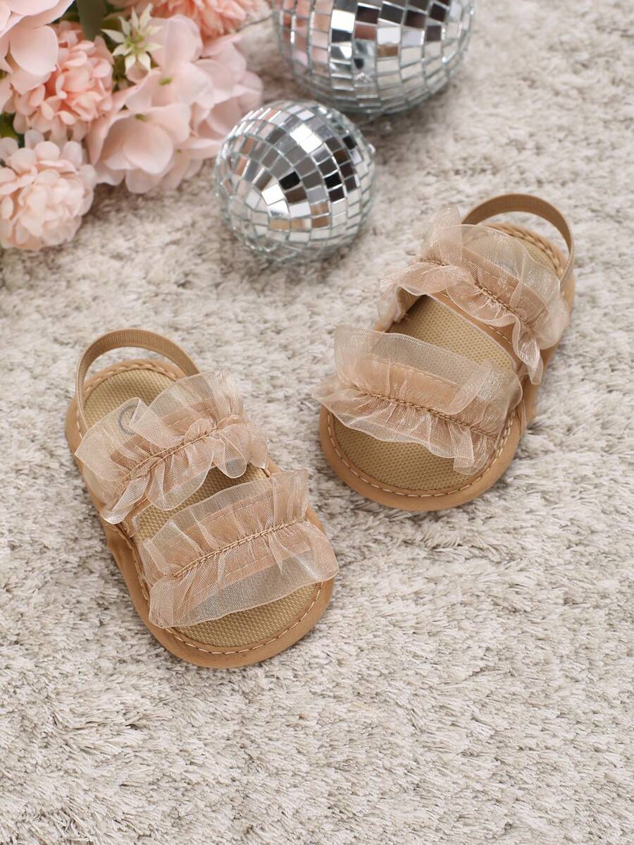 Sandalias de bebé con decoración de volantes en los tirantes, sandalias de slingback de tela - Blanco - Ver 1