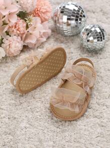 Sandalias de bebé con decoración de volantes en los tirantes, sandalias de slingback de tela - Blanco - Ver 2