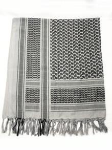 1 chiếc khăn vuông tua rua phong cách cổ điển dành cho nam, khăn choàng trùm đầu thời trang dạo phố - Xám - Xem 2