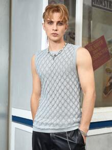 Manfinity Hypemode 男士素色網眼針織上衣 - 淺灰色 - 查看 4