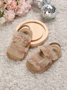 Sandalias de bebé con decoración de volantes en los tirantes, sandalias de slingback de tela - Blanco - Ver 7