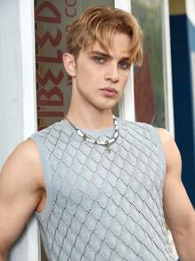 Manfinity Hypemode 男士素色網眼針織上衣 - 淺灰色 - 查看 6