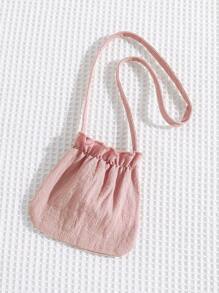 SHEIN Young Girl Striped Ruffle Trim Peplum Top & Shorts & Accessory Bag - Dusty Pink - View 3