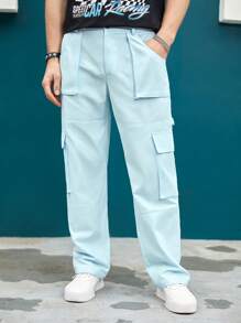 Manfinity RebelGame Quần Nam Túi Dây kéo Nút màu trơn Giải trí - Màu xanh bạc hà - Xem 1