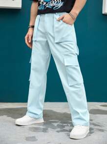 Manfinity RebelGame Quần Nam Túi Dây kéo Nút màu trơn Giải trí - Màu xanh bạc hà - Xem 3